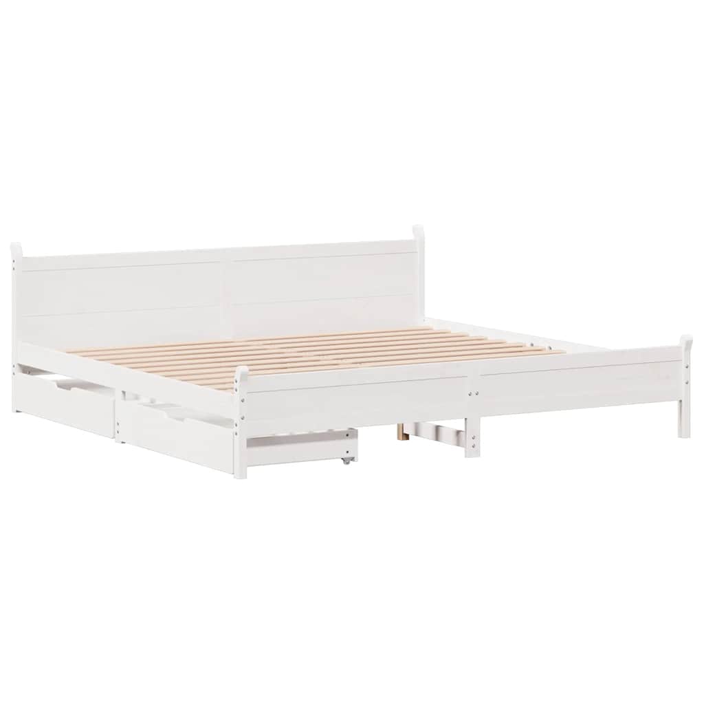 Cadre de lit sans matelas blanc 200x200 cm bois massif de pin - XIOS