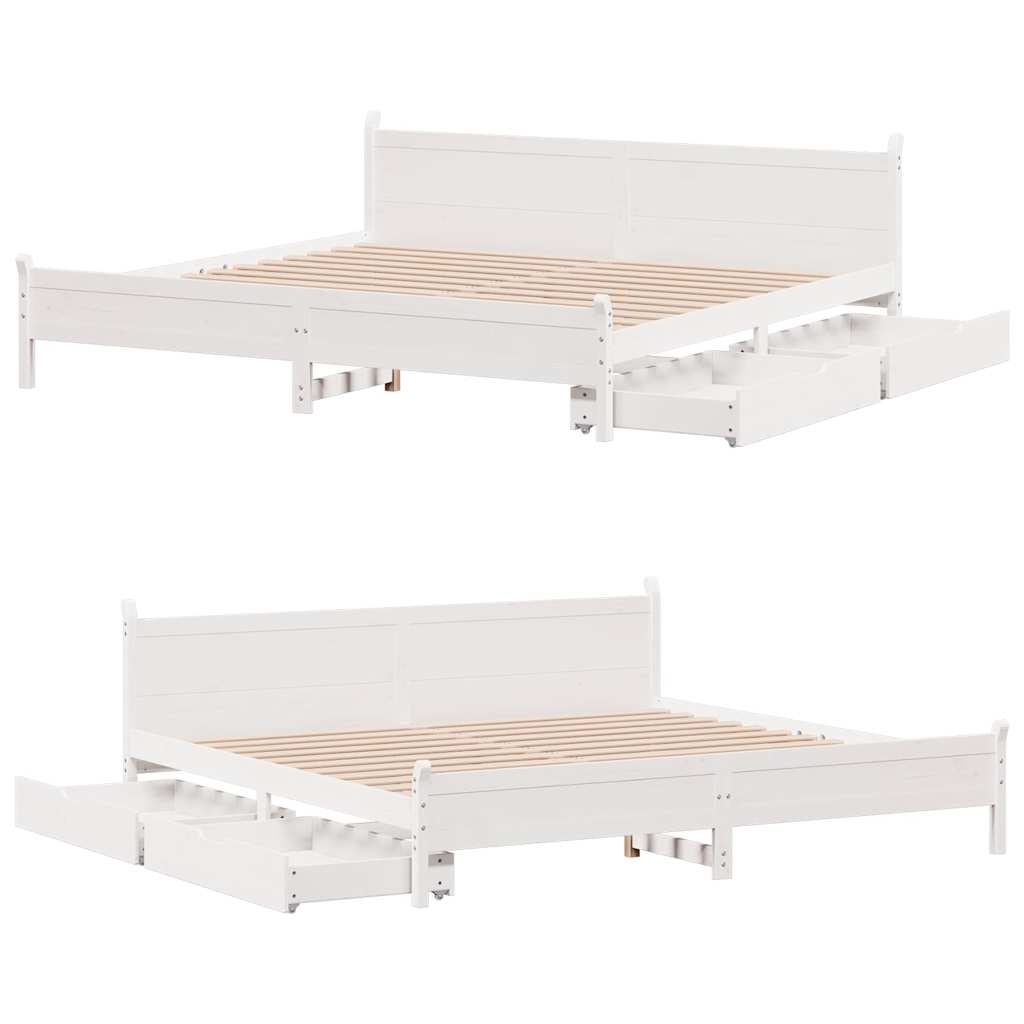 Cadre de lit sans matelas blanc 200x200 cm bois massif de pin - XIOS