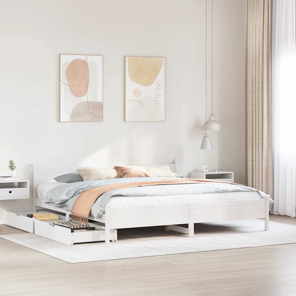 Cadre de lit sans matelas blanc 200x200 cm bois massif de pin - XIOS