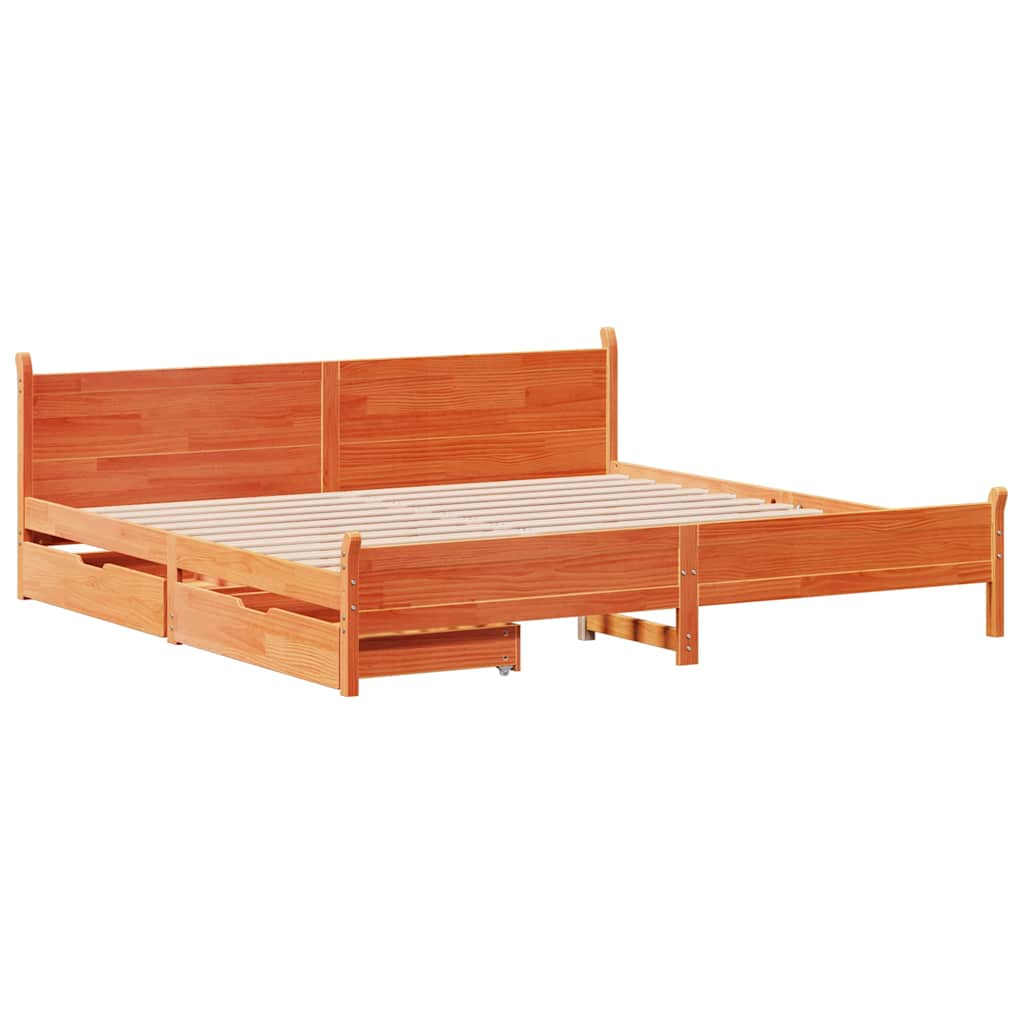 Cadre de lit sans matelas cire marron 200x200cm bois pin massif - XIOS