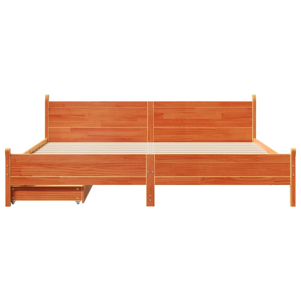 Cadre de lit sans matelas cire marron 200x200cm bois pin massif - XIOS