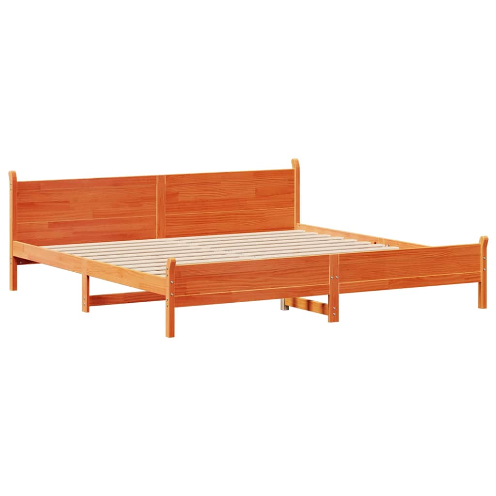 Cadre de lit sans matelas cire marron 200x200cm bois pin massif - XIOS