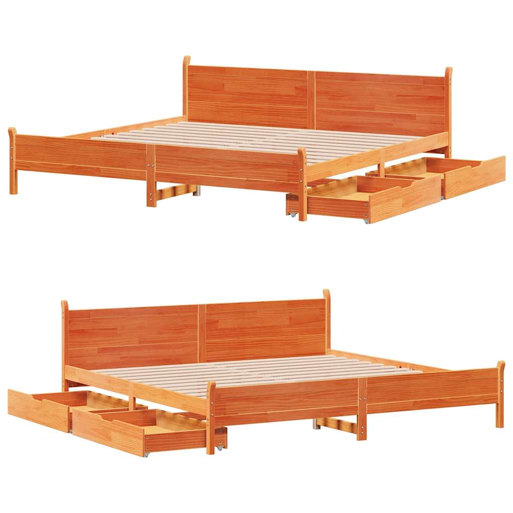 Cadre de lit sans matelas cire marron 200x200cm bois pin massif - XIOS