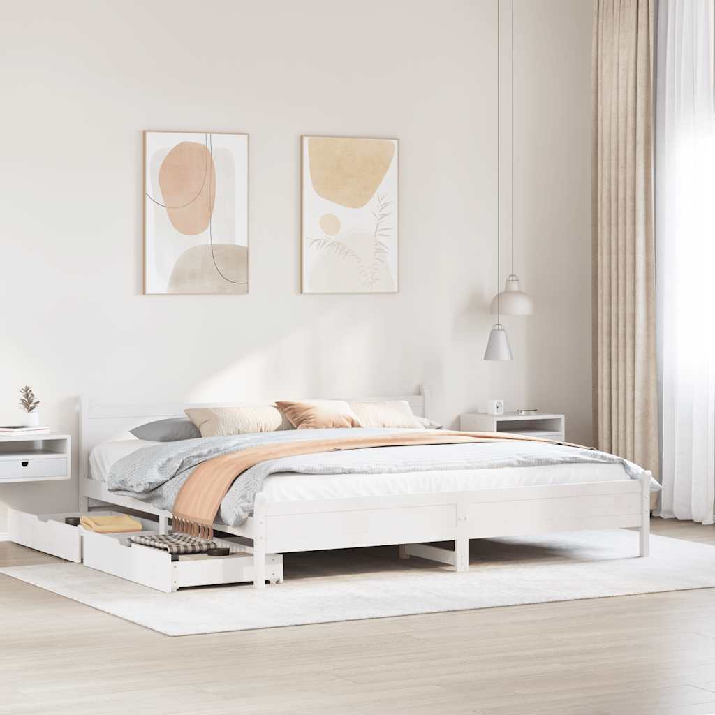 Cadre de lit sans matelas blanc 180x200 cm bois massif de pin - XIOS