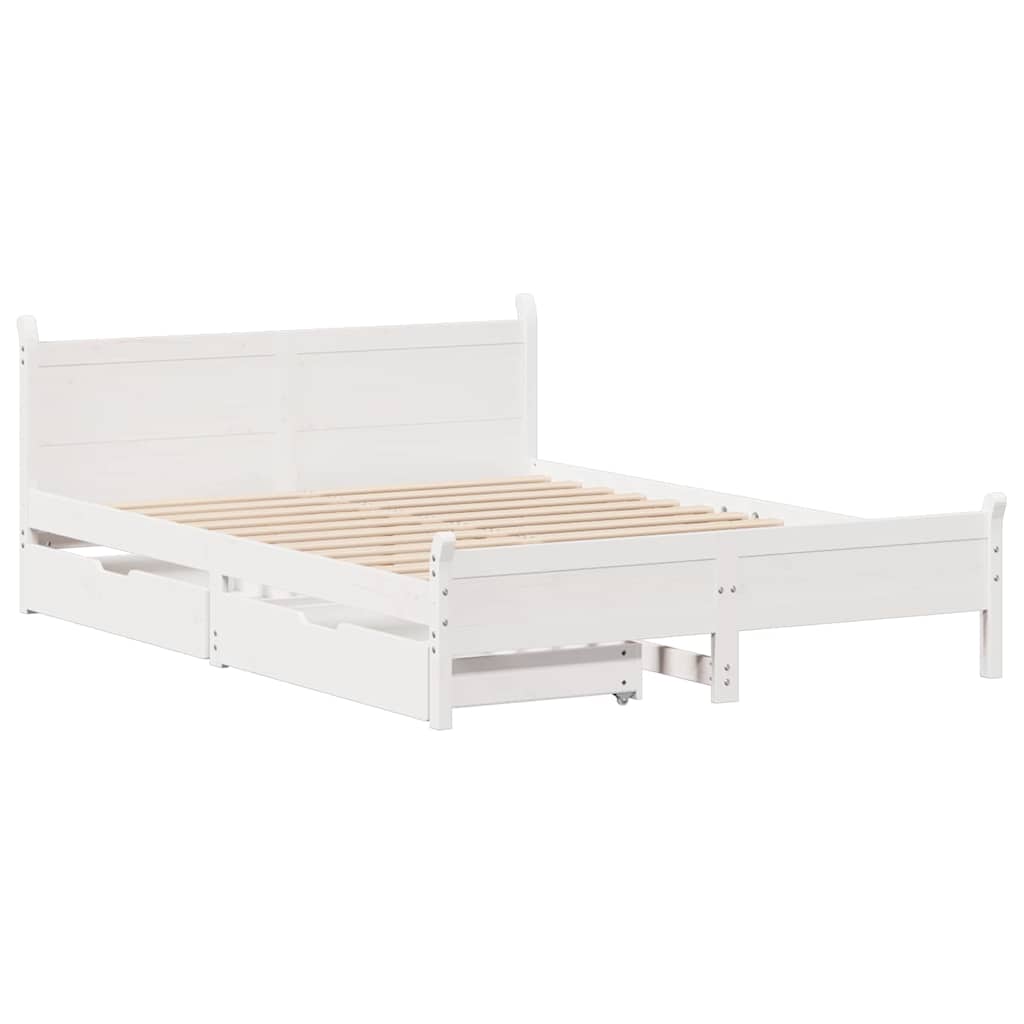 Cadre de lit sans matelas blanc 150x200 cm bois de pin massif - XIOS