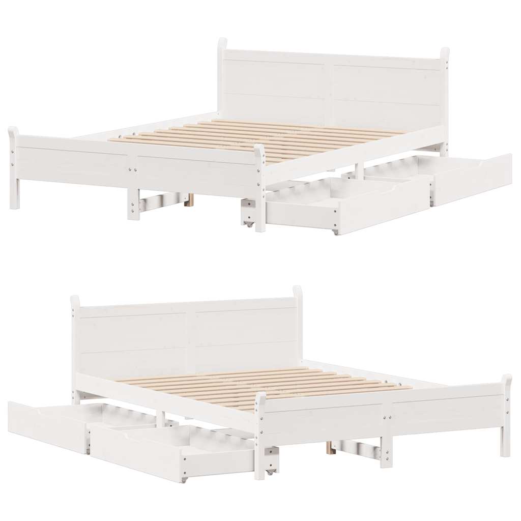 Cadre de lit sans matelas blanc 150x200 cm bois de pin massif - XIOS
