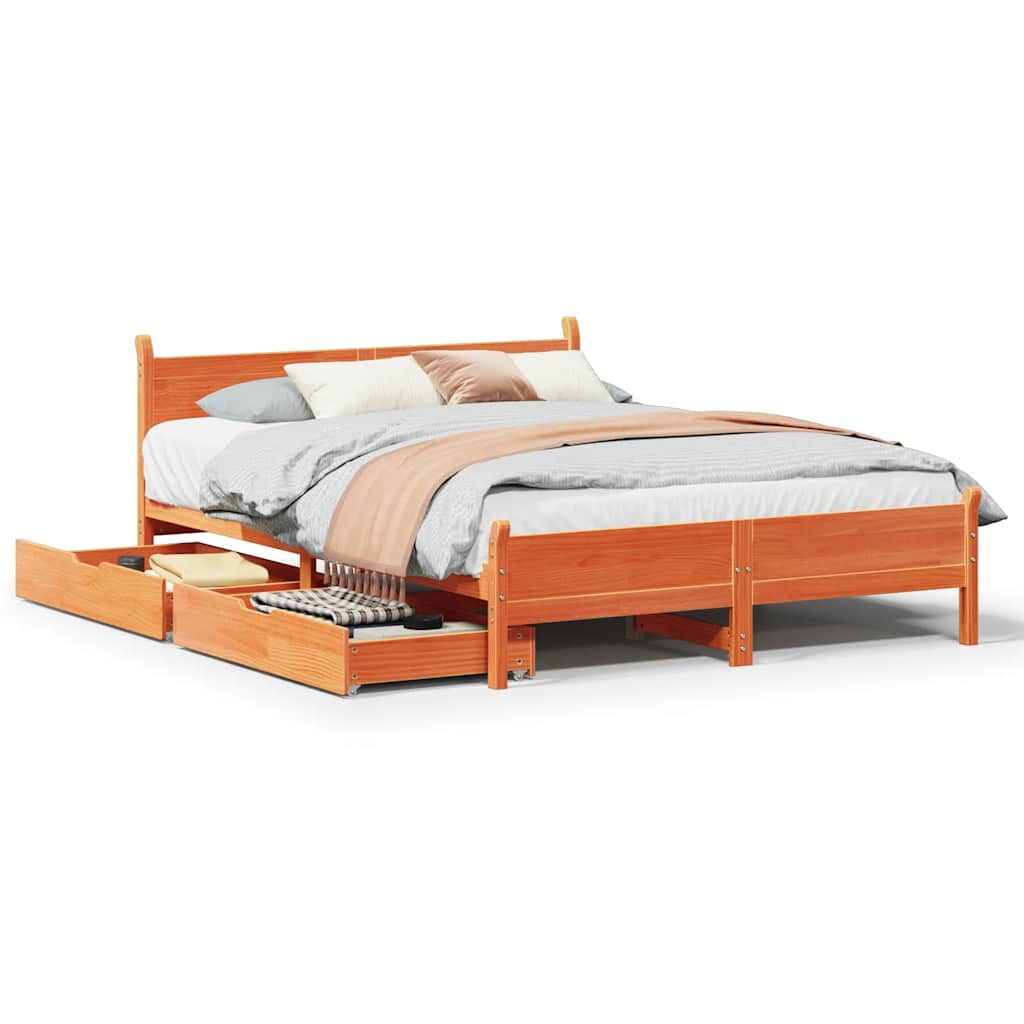 Cadre de lit sans matelas cire marron 150x200cm bois pin massif - XIOS