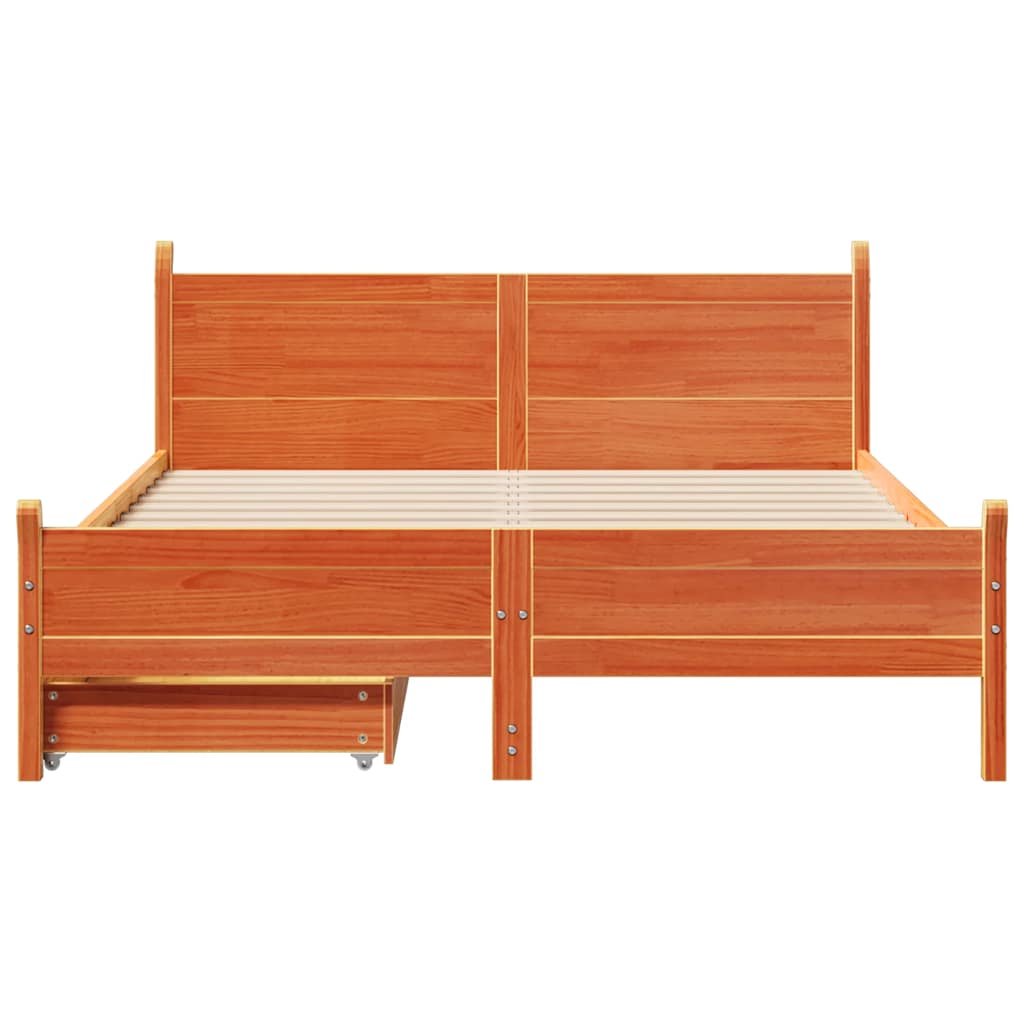 Cadre de lit sans matelas cire marron 150x200cm bois pin massif - XIOS