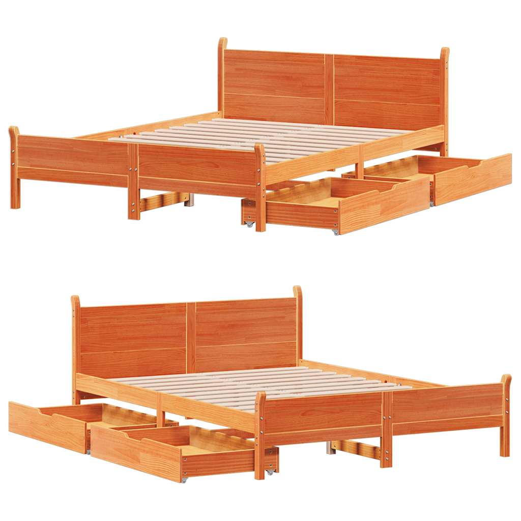 Cadre de lit sans matelas cire marron 150x200cm bois pin massif - XIOS