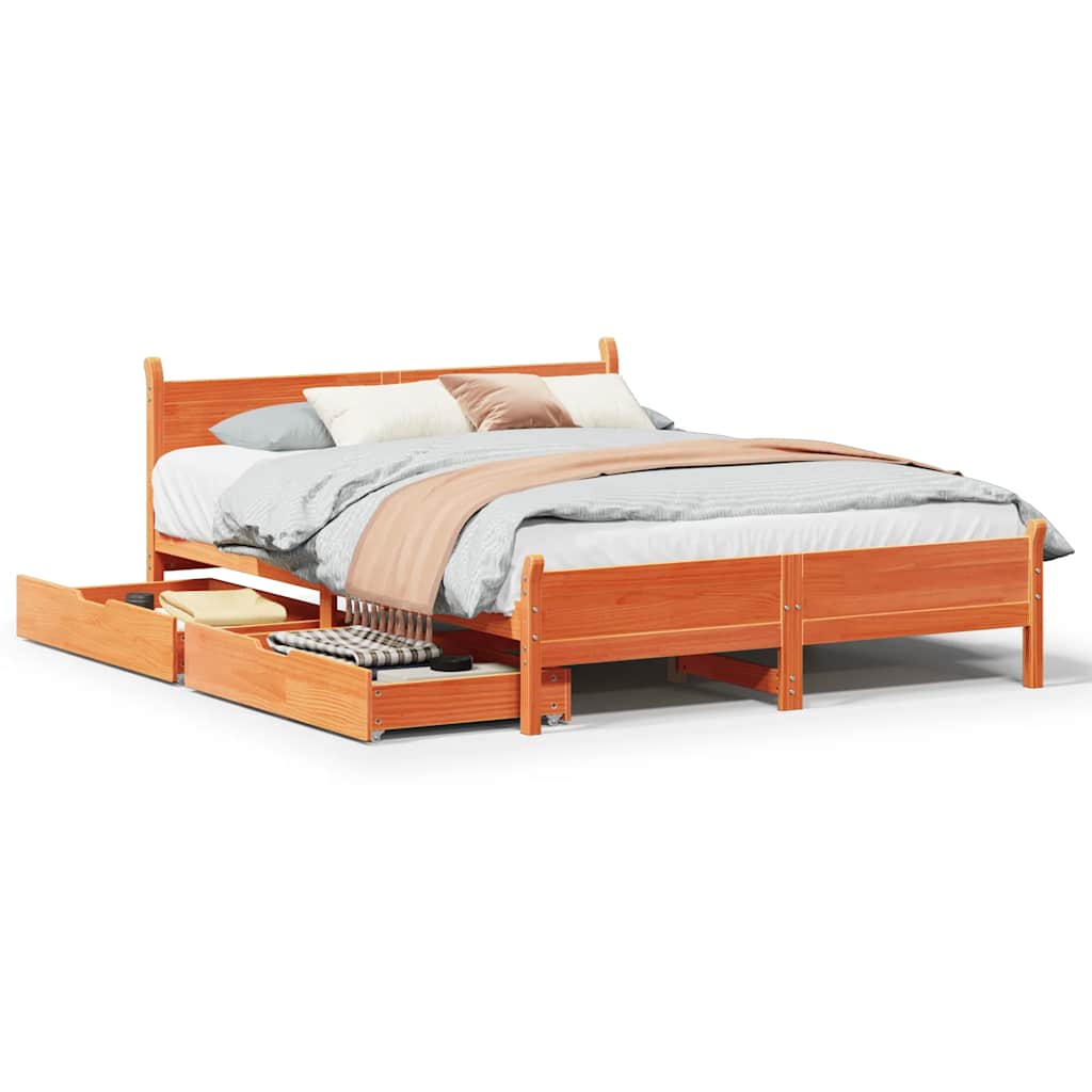 Cadre de lit sans matelas cire marron 150x200cm bois pin massif - XIOS