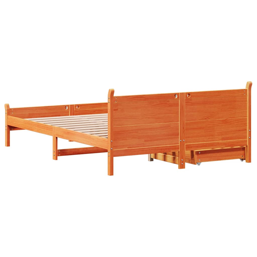 Cadre de lit sans matelas cire marron 140x200cm bois pin massif - XIOS