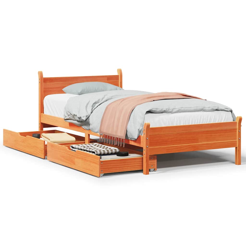 Cadre de lit sans matelas cire marron 100x200cm bois pin massif - XIOS
