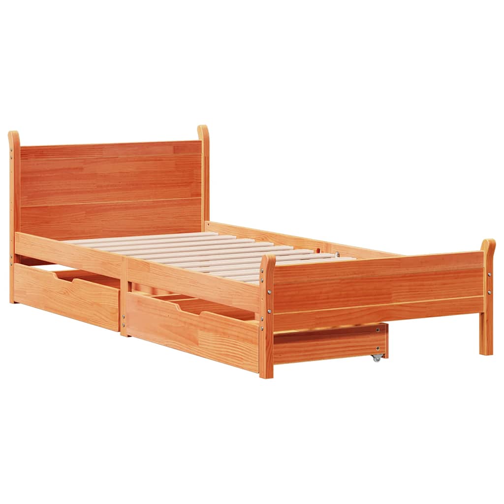 Cadre de lit sans matelas cire marron 100x200cm bois pin massif - XIOS