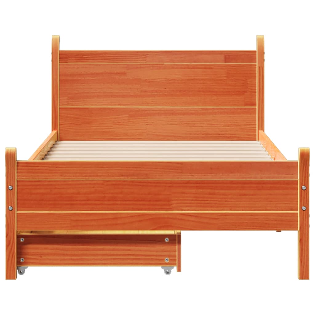 Cadre de lit sans matelas cire marron 100x200cm bois pin massif - XIOS