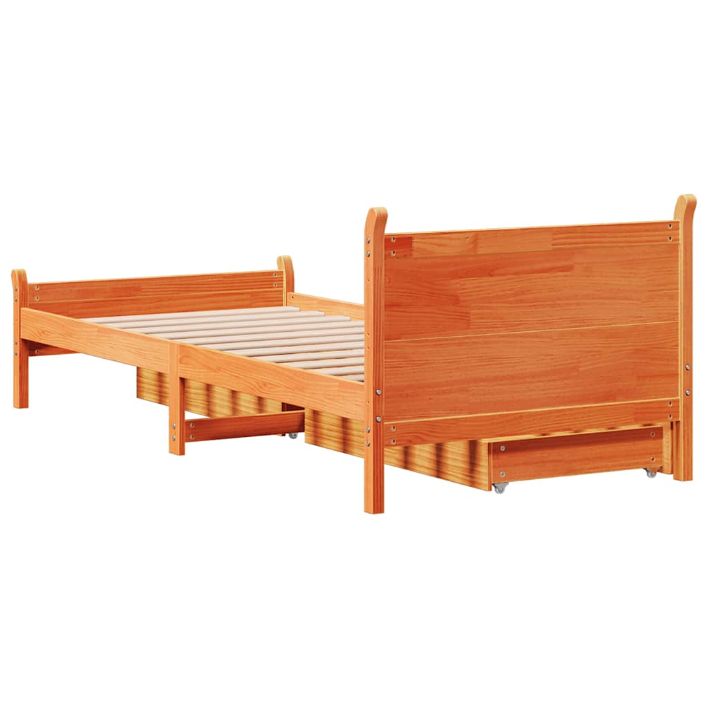 Cadre de lit sans matelas cire marron 100x200cm bois pin massif - XIOS