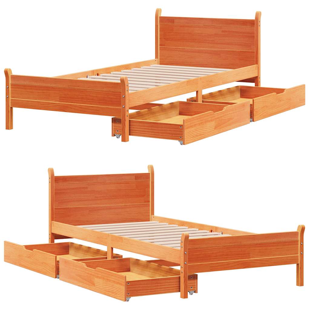 Cadre de lit sans matelas cire marron 100x200cm bois pin massif - XIOS