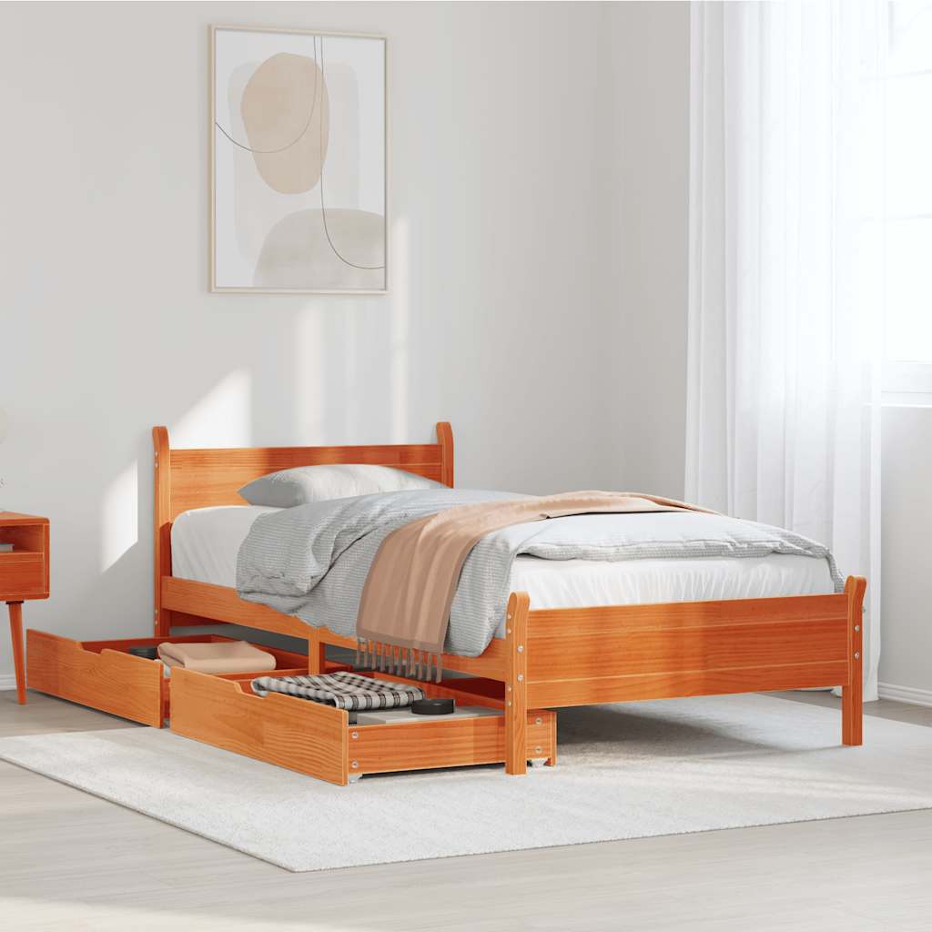 Cadre de lit sans matelas cire marron 100x200cm bois pin massif - XIOS