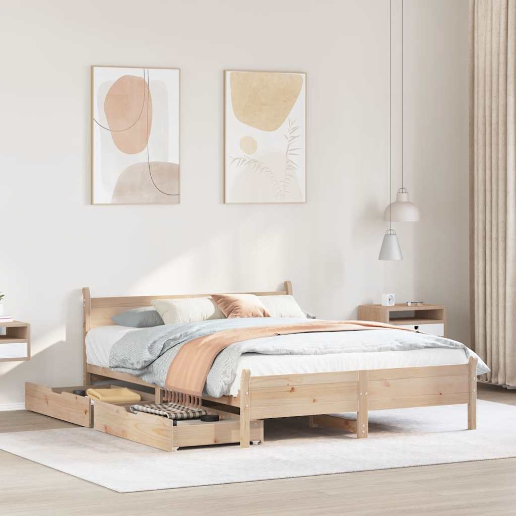 Cadre de lit sans matelas 135x190 cm bois de pin massif - XIOS