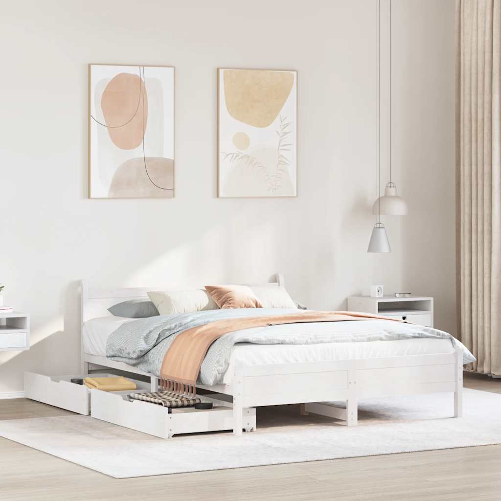 Cadre de lit sans matelas blanc 135x190 cm bois de pin massif - XIOS