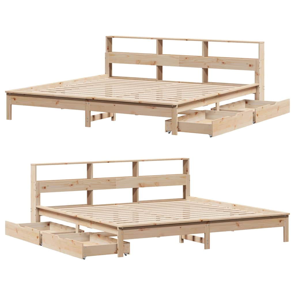 Lit bibliothèque sans matelas 200x200 cm bois massif de pin - XIOS