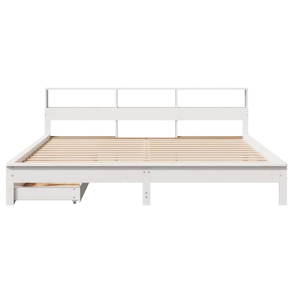 Lit bibliothèque sans matelas blanc 200x200 cm bois pin massif
