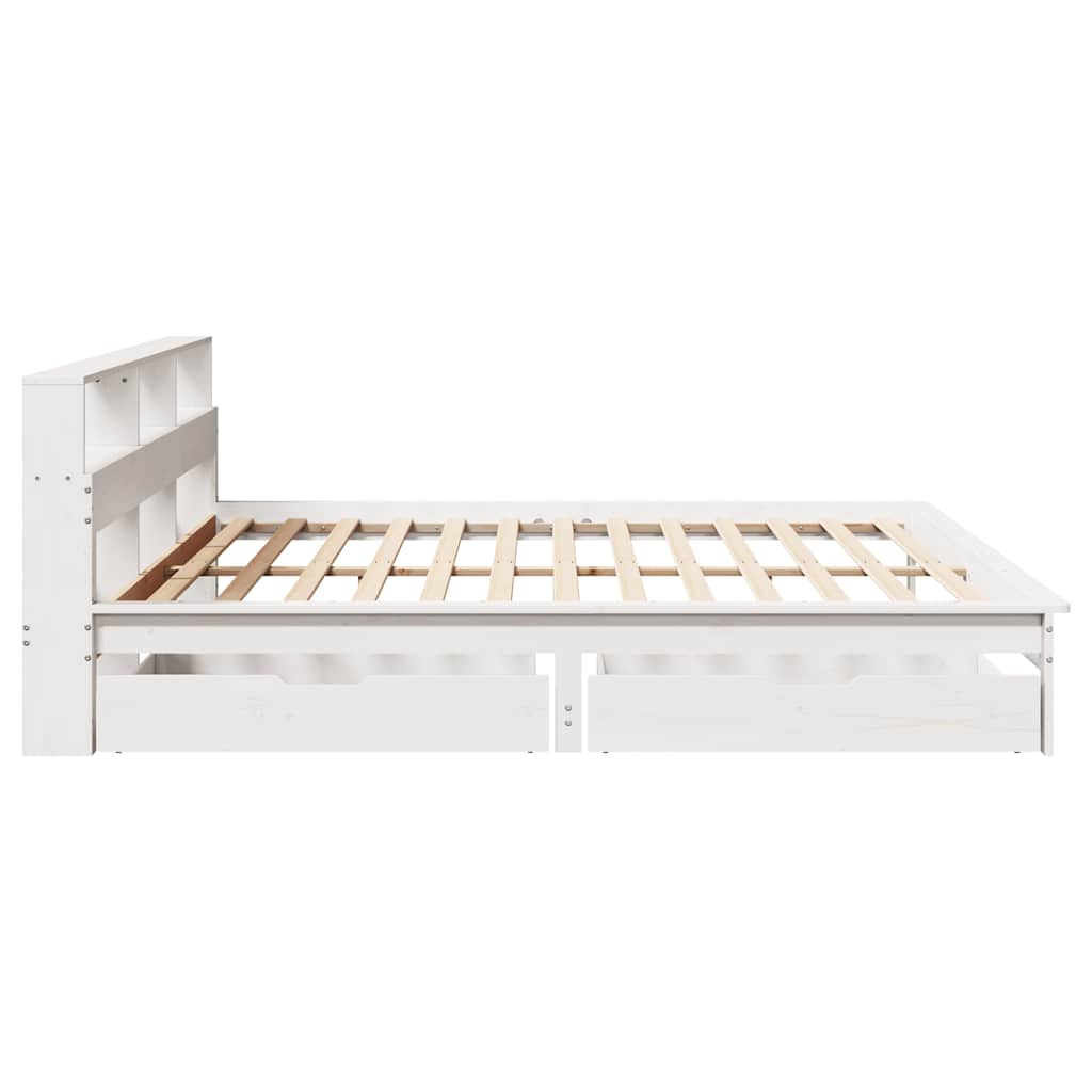 Lit bibliothèque sans matelas blanc 200x200 cm bois pin massif