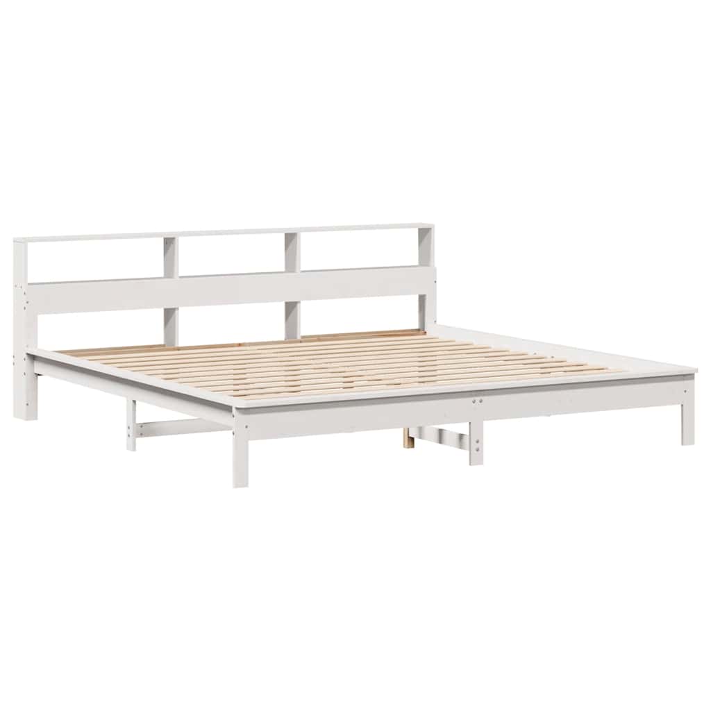 Lit bibliothèque sans matelas blanc 200x200 cm bois pin massif - XIOS