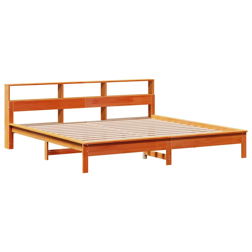 Lit bibliothèque sans matelas cire marron 200x200 cm pin massif - XIOS