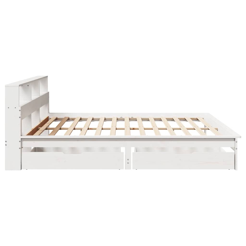 Lit bibliothèque sans matelas blanc 180x200 cm bois pin massif - XIOS