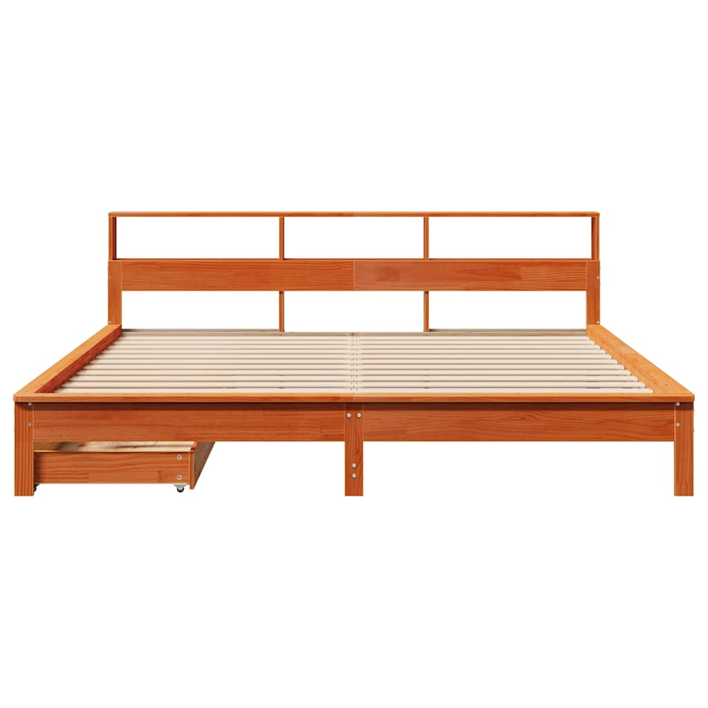 Lit bibliothèque sans matelas cire marron 180x200 cm pin massif - XIOS
