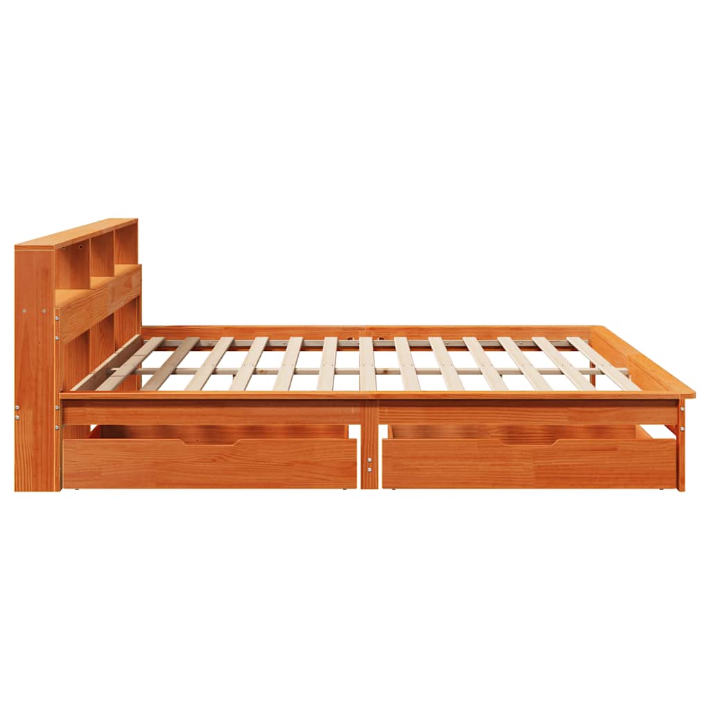 Lit bibliothèque sans matelas cire marron 180x200 cm pin massif - XIOS