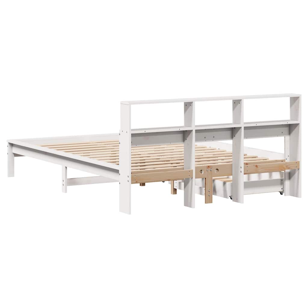 Lit bibliothèque sans matelas blanc 160x200 cm bois pin massif - XIOS