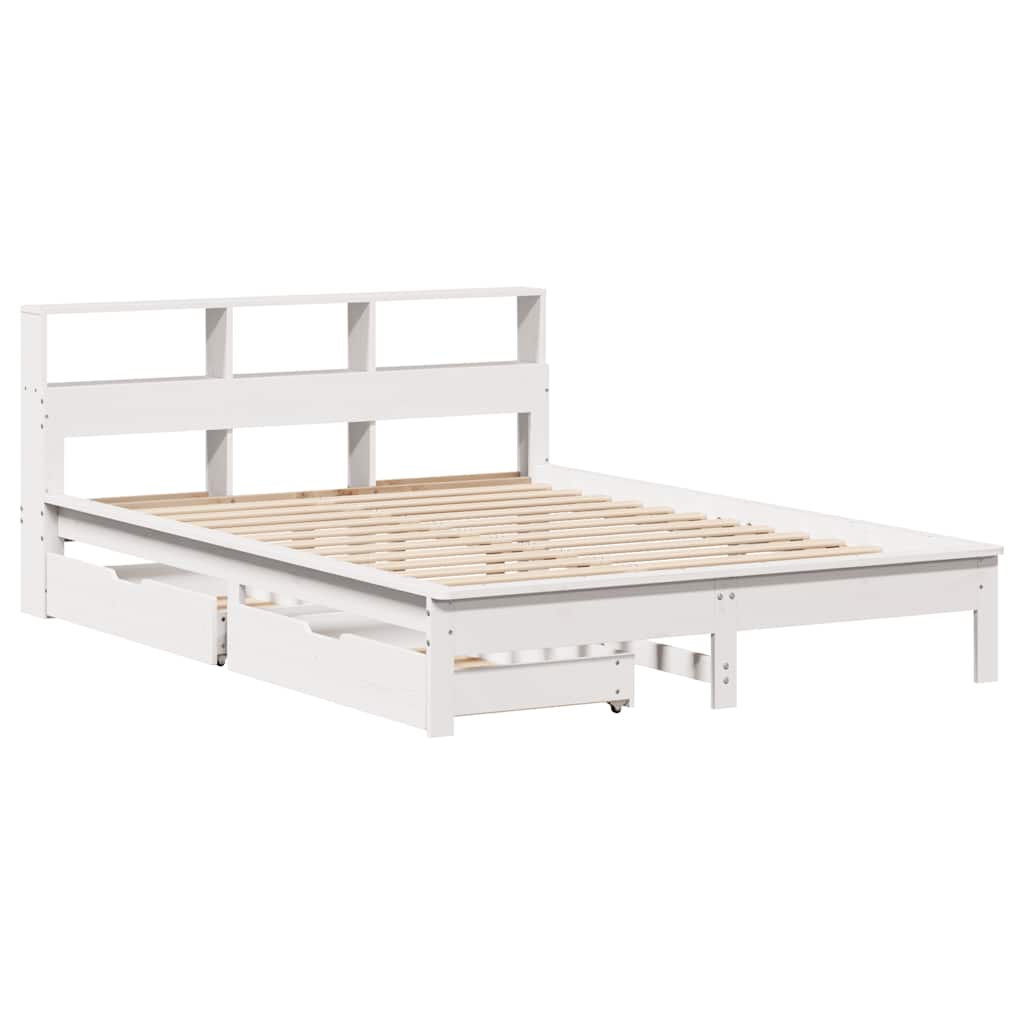 Lit bibliothèque sans matelas blanc 150x200 cm bois pin massif - XIOS