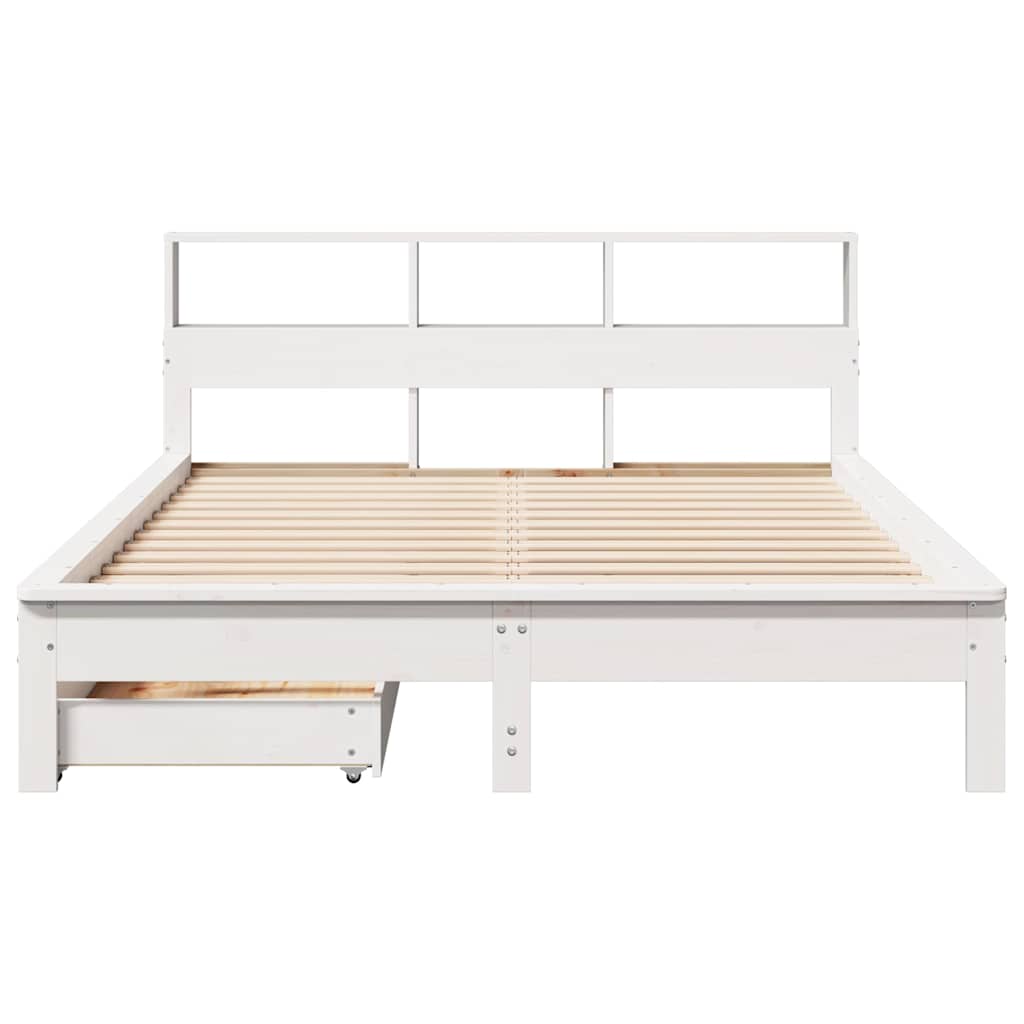 Lit bibliothèque sans matelas blanc 150x200 cm bois pin massif - XIOS
