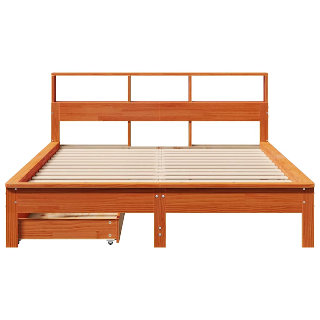 Lit bibliothèque sans matelas cire marron 150x200 cm pin massif - XIOS