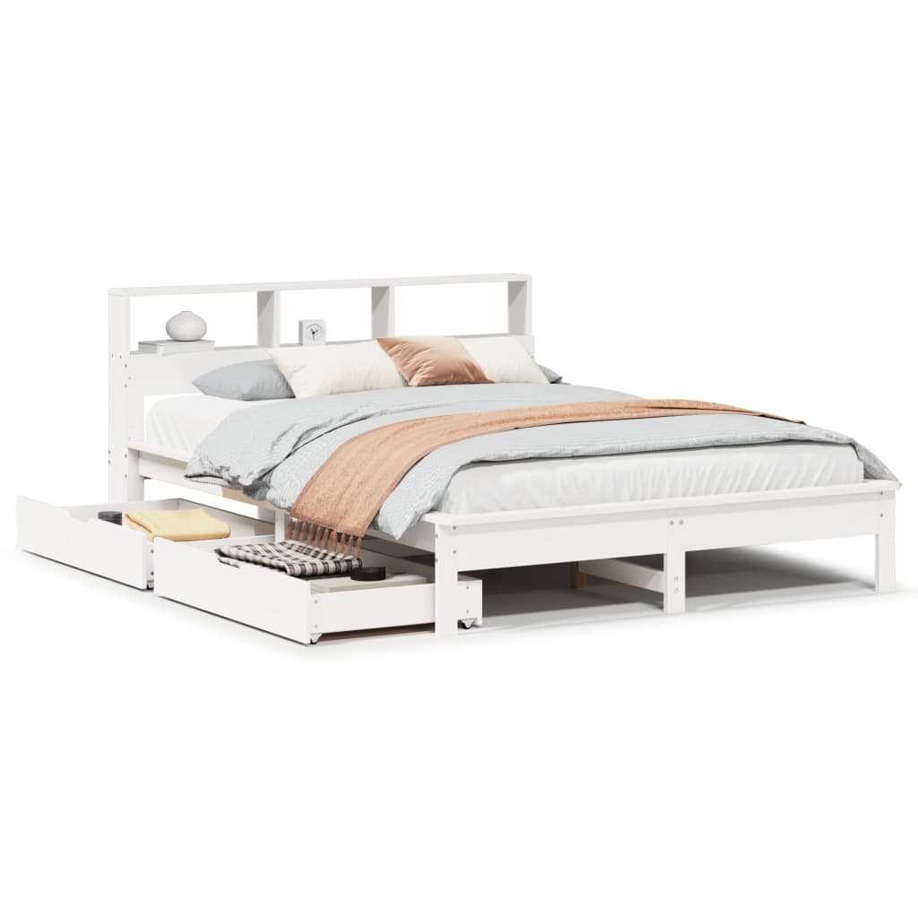 Lit bibliothèque sans matelas blanc 140x200 cm bois pin massif - XIOS