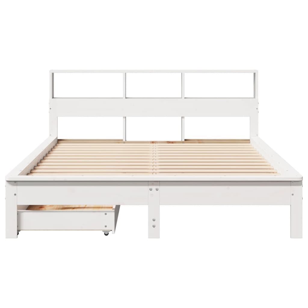 Lit bibliothèque sans matelas blanc 140x200 cm bois pin massif - XIOS