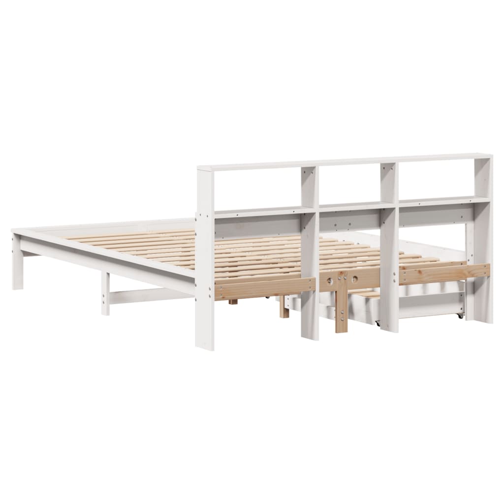 Lit bibliothèque sans matelas blanc 140x200 cm bois pin massif - XIOS