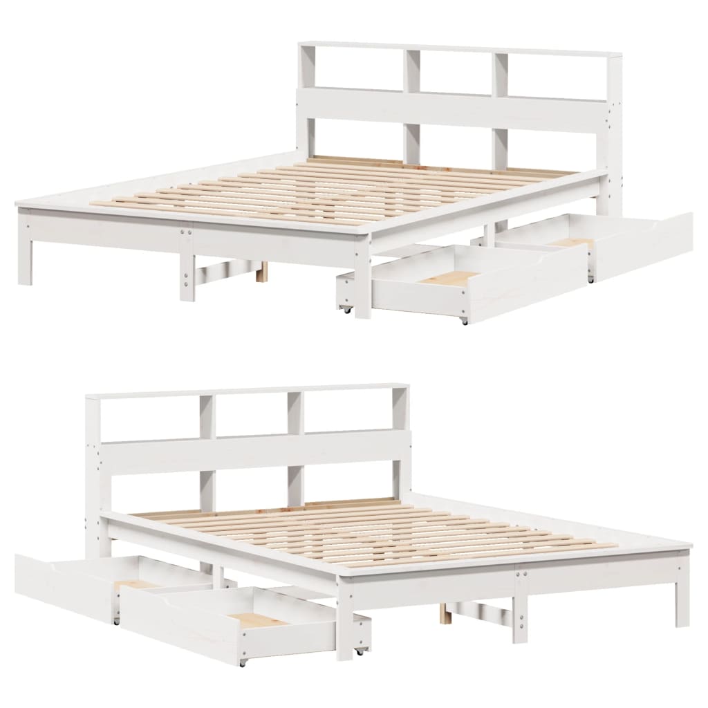 Lit bibliothèque sans matelas blanc 140x200 cm bois pin massif - XIOS