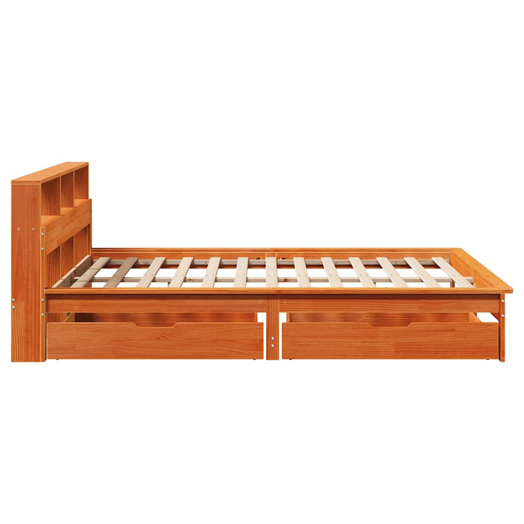 Lit bibliothèque sans matelas cire marron 140x200 cm pin massif - XIOS