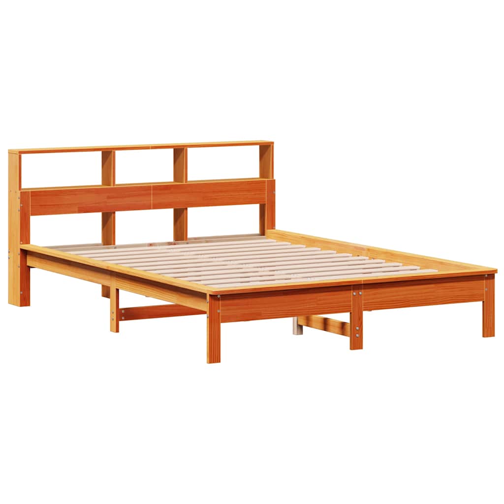 Lit bibliothèque sans matelas cire marron 140x200 cm pin massif - XIOS