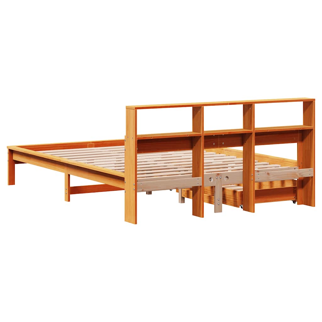 Lit bibliothèque sans matelas cire marron 120x200 cm pin massif - XIOS