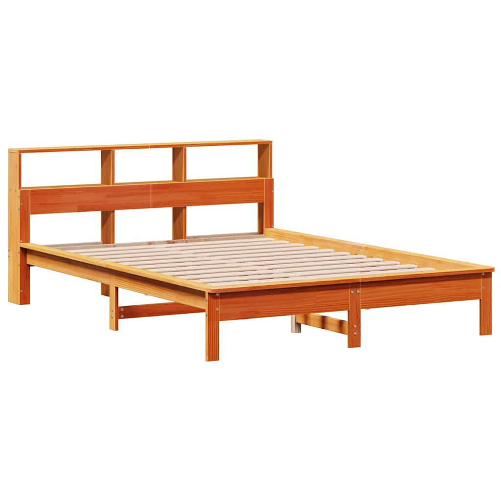 Lit bibliothèque sans matelas cire marron 120x200 cm pin massif - XIOS