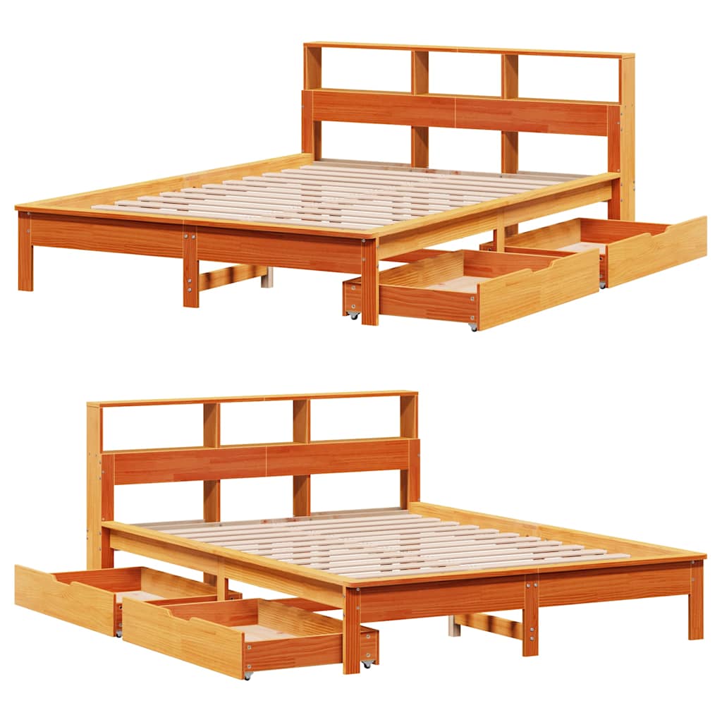 Lit bibliothèque sans matelas cire marron 120x200 cm pin massif - XIOS