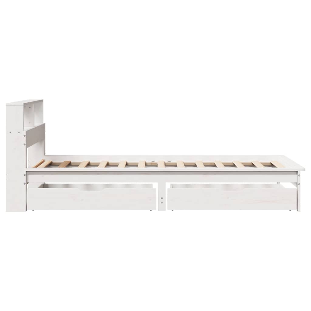 Lit bibliothèque sans matelas blanc 100x200 cm bois pin massif - XIOS