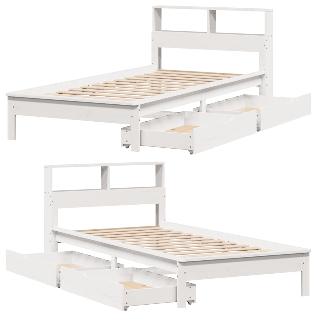 Lit bibliothèque sans matelas blanc 100x200 cm bois pin massif - XIOS