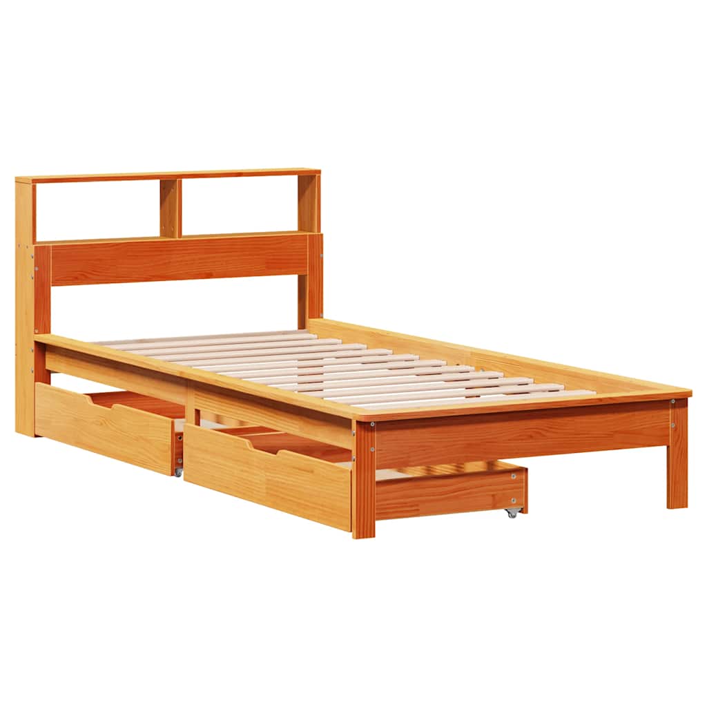 Lit bibliothèque sans matelas cire marron 100x200 cm pin massif - XIOS