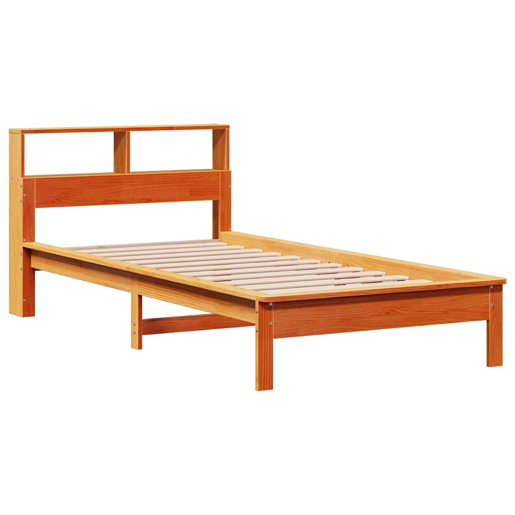 Lit bibliothèque sans matelas cire marron 100x200 cm pin massif - XIOS
