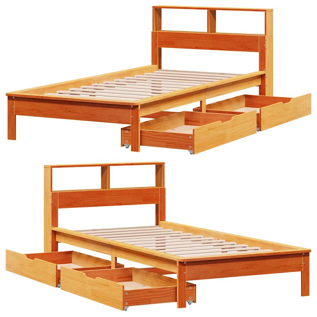 Lit bibliothèque sans matelas cire marron 100x200 cm pin massif - XIOS