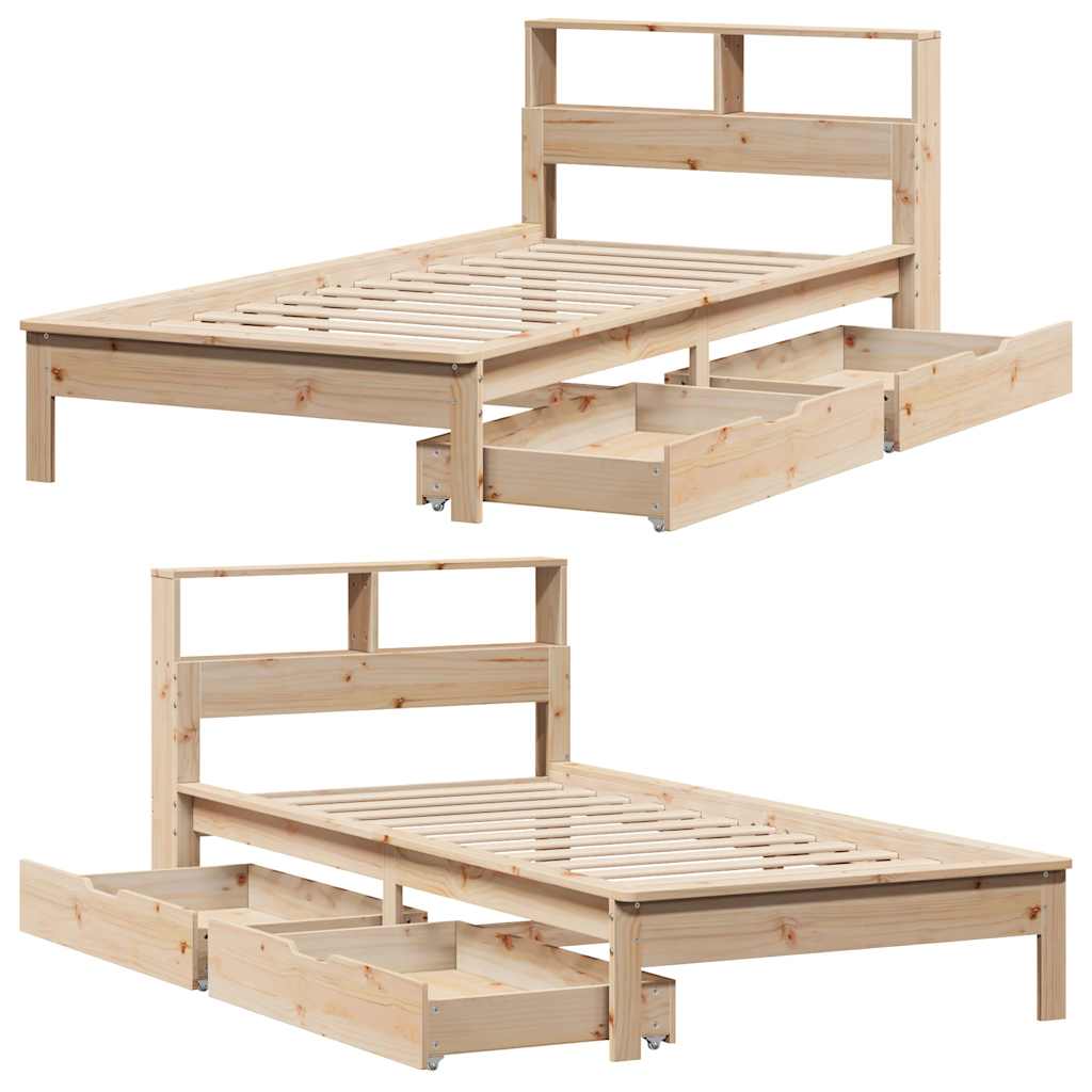 Lit bibliothèque sans matelas 90x200 cm bois de pin massif - XIOS
